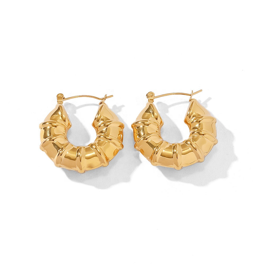 Chunky Bamboo-Style Gold Hoop Earrings