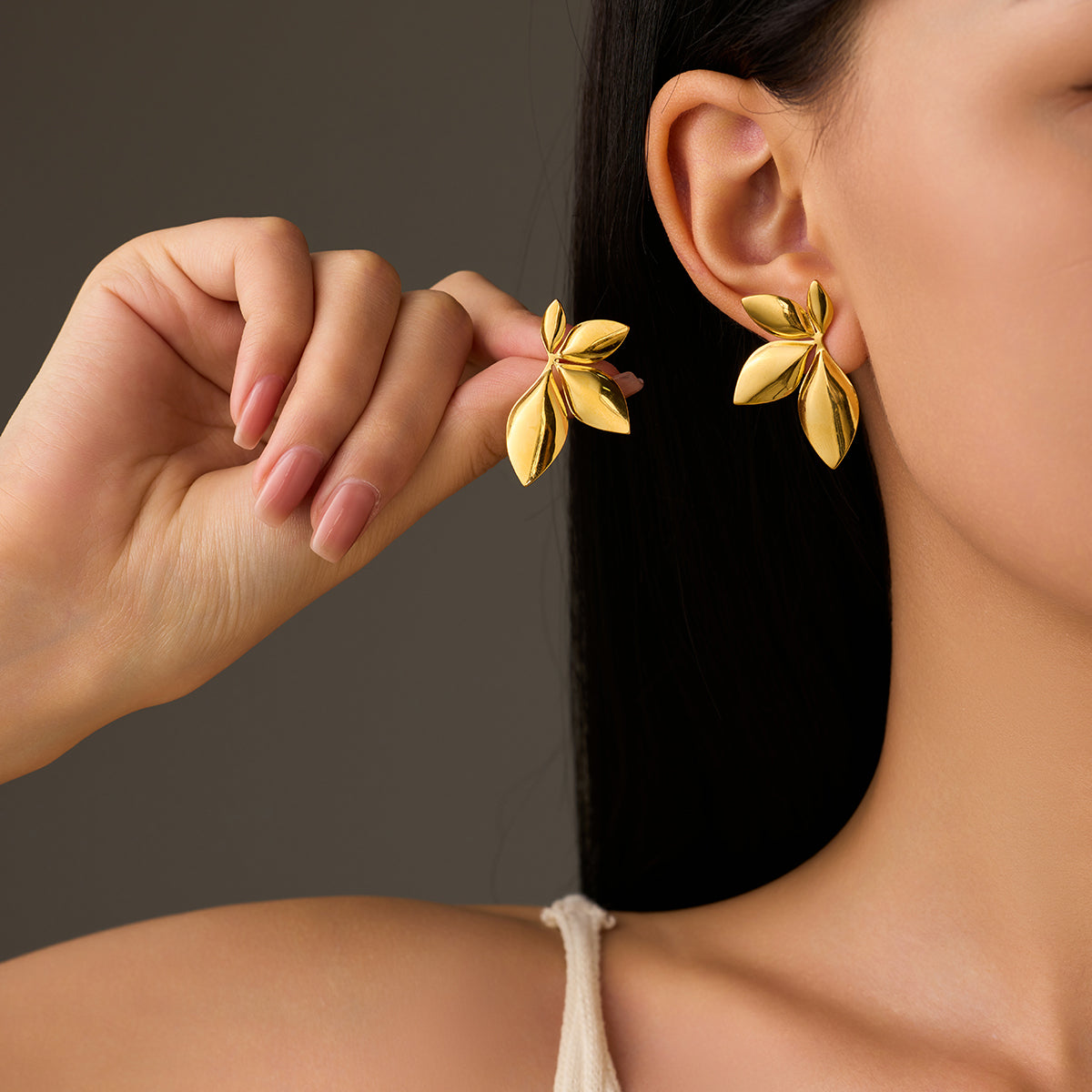 Gold-Plated Leaf Cluster Earrings