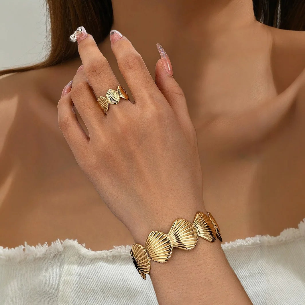 Gold Seashell Bracelet with Ring