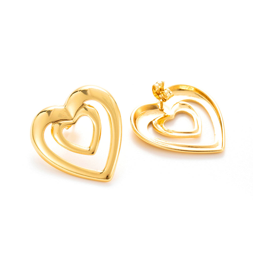 Double Heart Hollow Gold-Plated Statement Earrings