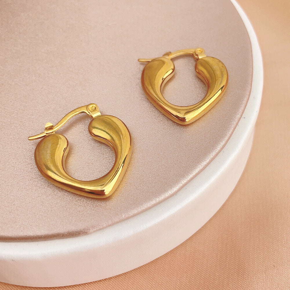Gold Puffy Heart Hoop Earrings