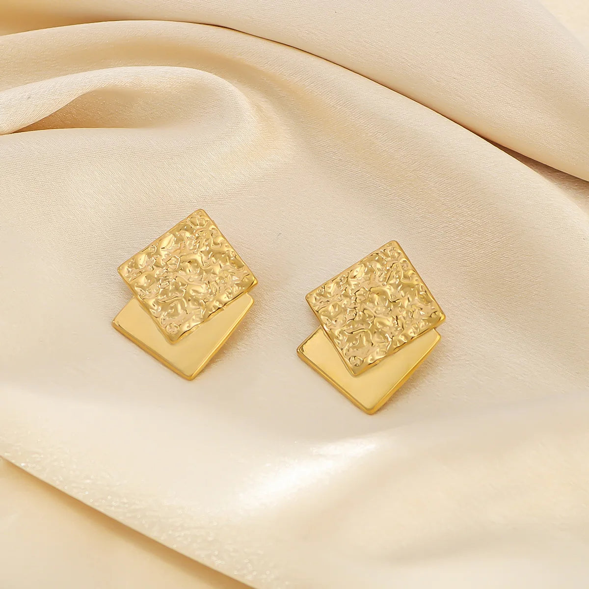 Golden Textured Geometric Square Earrings