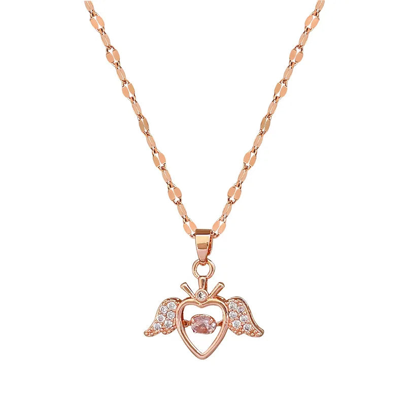 Rose Gold Angel Wing Heart Pendant