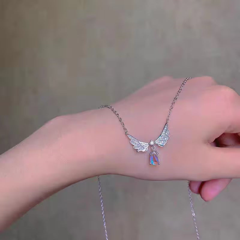 Celestial Angel Wing Crystal Pendant Necklace