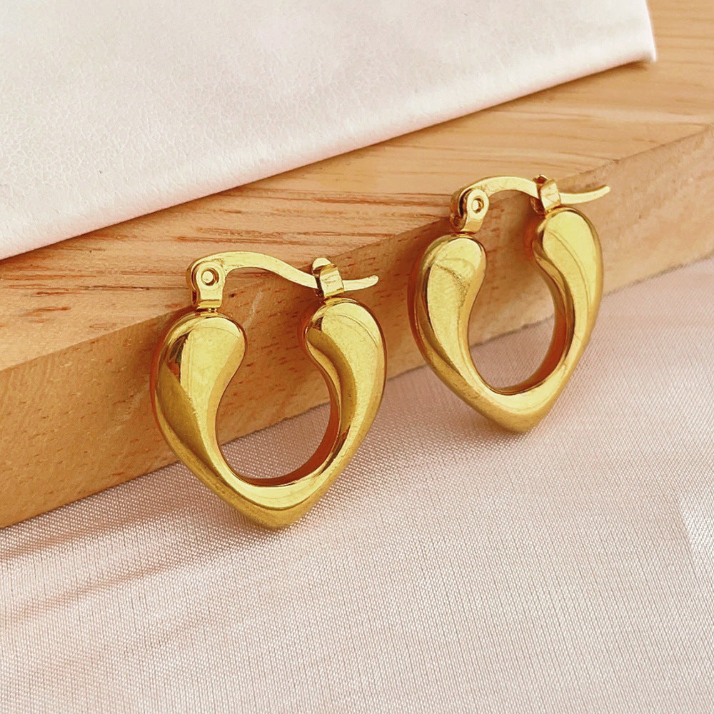 Gold Puffy Heart Hoop Earrings