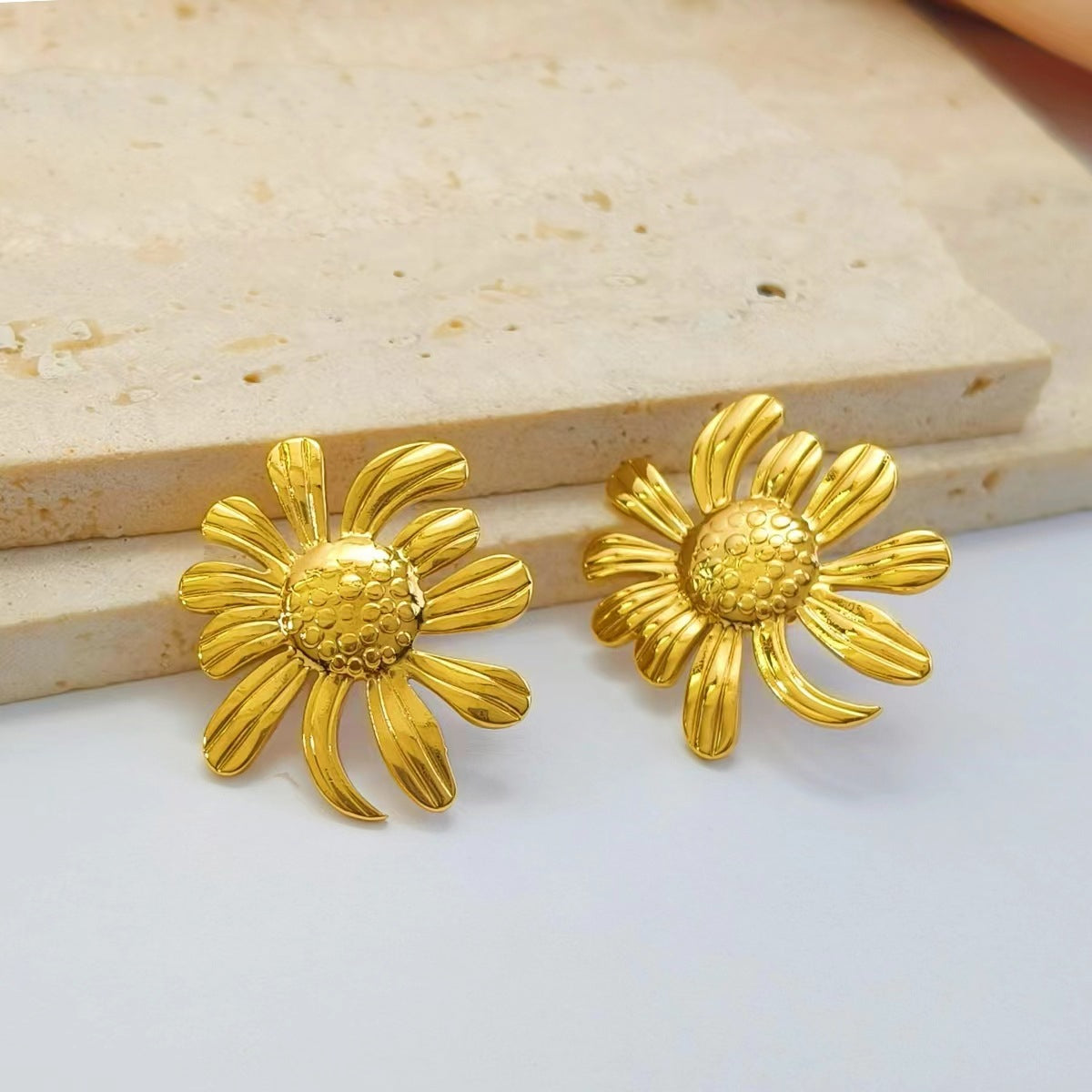 Gold Daisy Flower Earrings