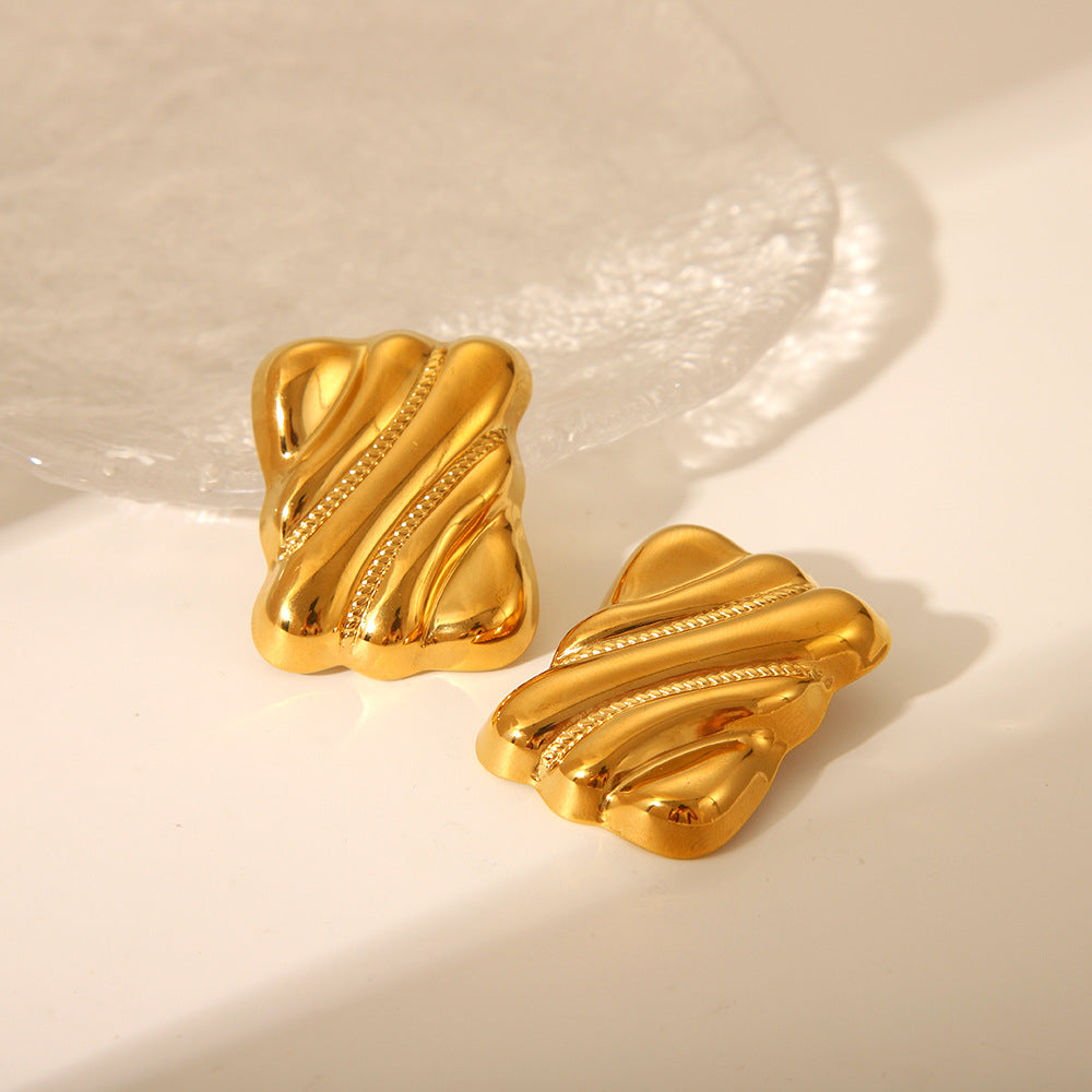 Wavy Rectangle Gold Stud Earrings