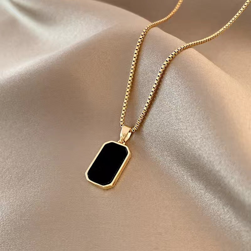 Luxury Gold-Plated Black Enamel Pendant Necklace