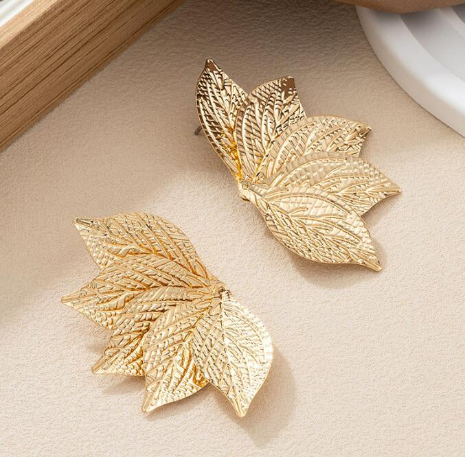 Elegant Gold Leaf Statement Earrings