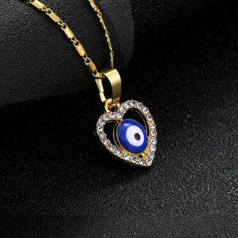Crystal Heart Evil Eye Pendant Necklace