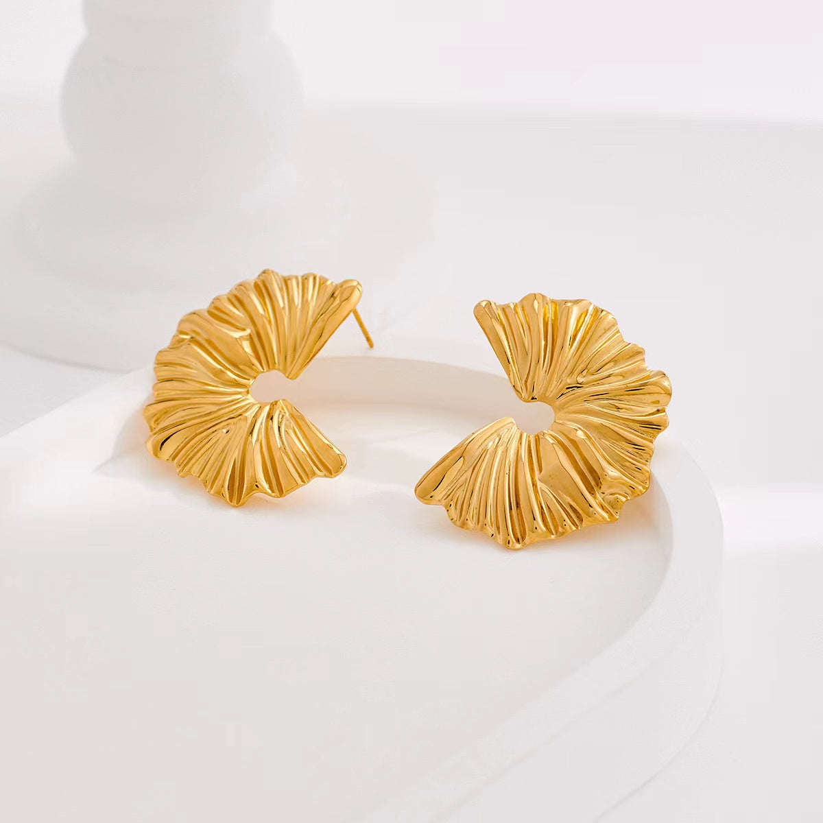 Golden Crinkle Statement Earrings