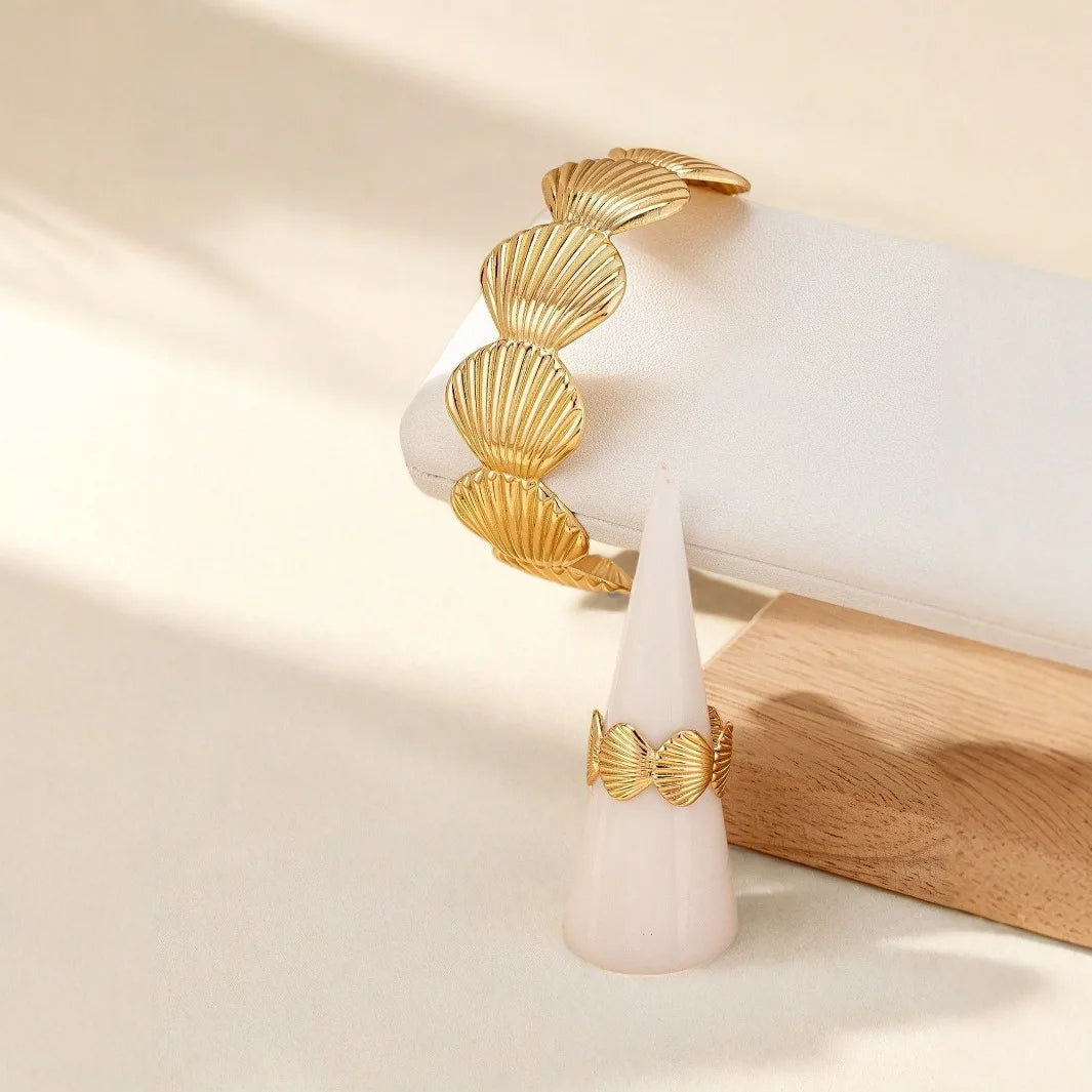 Gold Seashell Bracelet with Ring