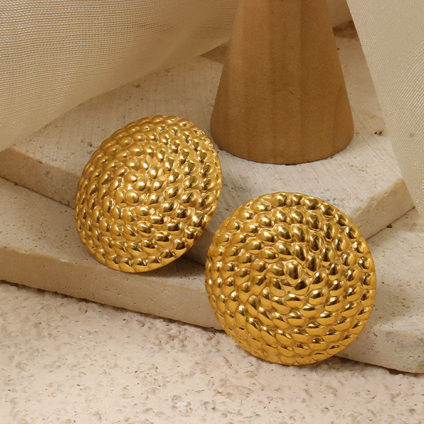 Gold-Plated Textured Dome Earrings