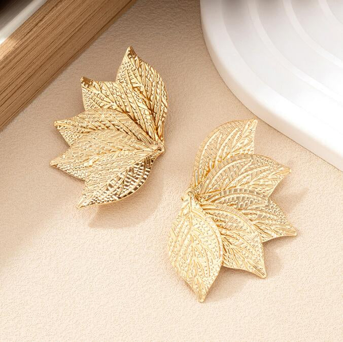 Elegant Gold Leaf Statement Earrings
