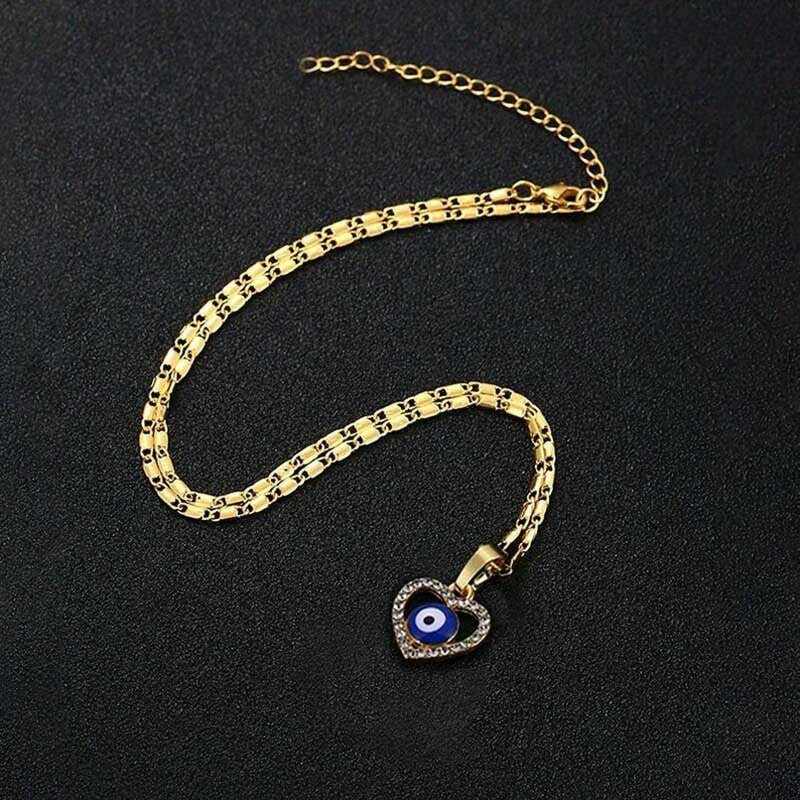 Crystal Heart Evil Eye Pendant Necklace