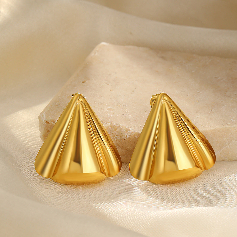 Gold-Plated Shell Fan Statement Earrings
