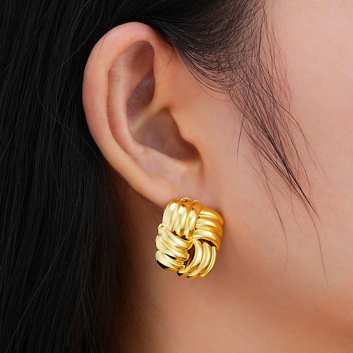 Gold-Plated Chunky Knot Stud Earrings