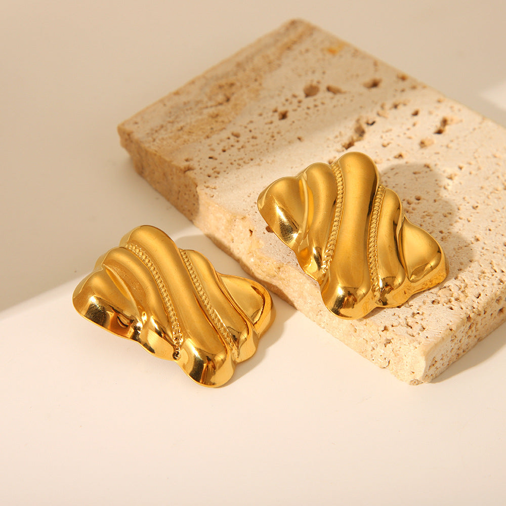 Wavy Rectangle Gold Stud Earrings