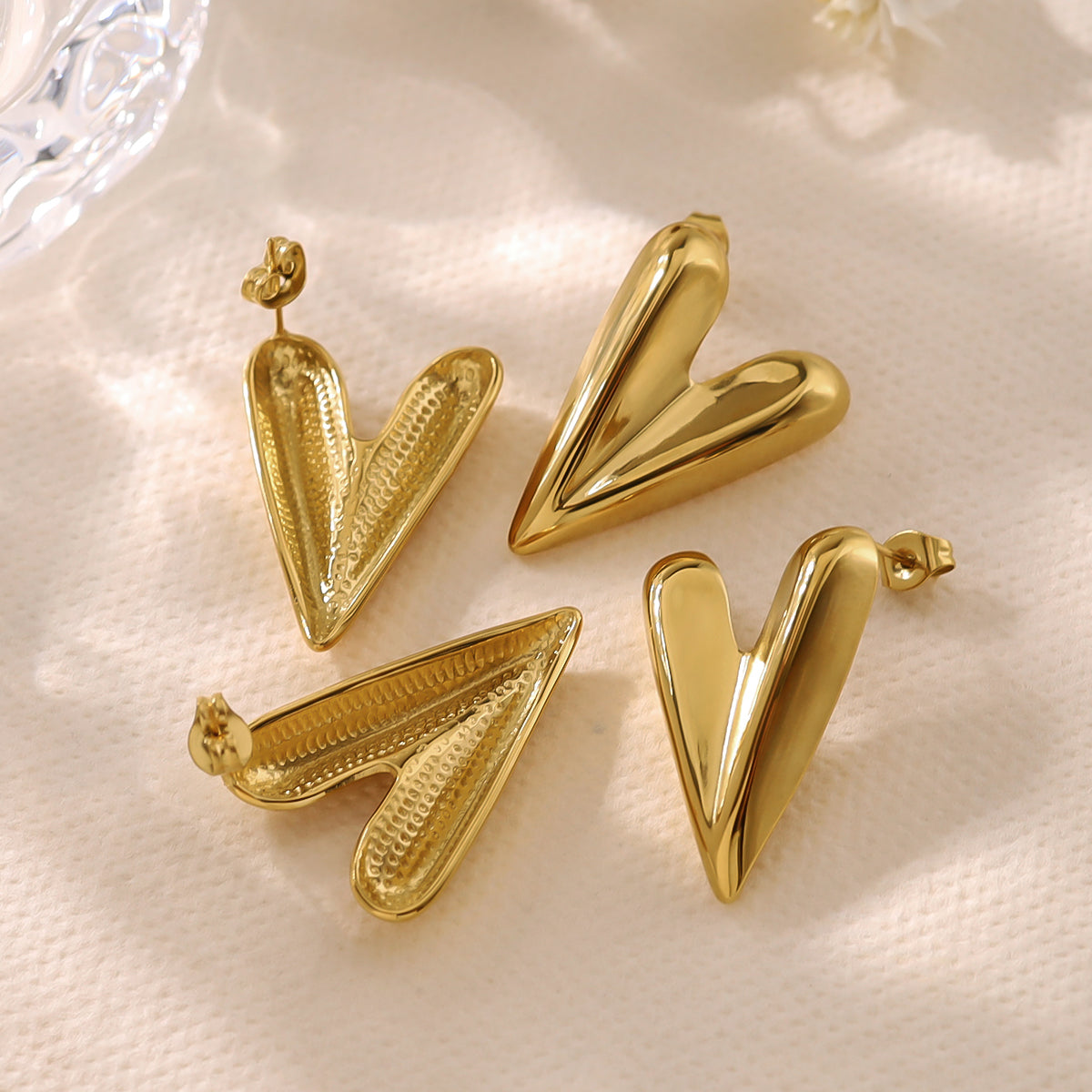 Sculpted Heart Gold Earrings