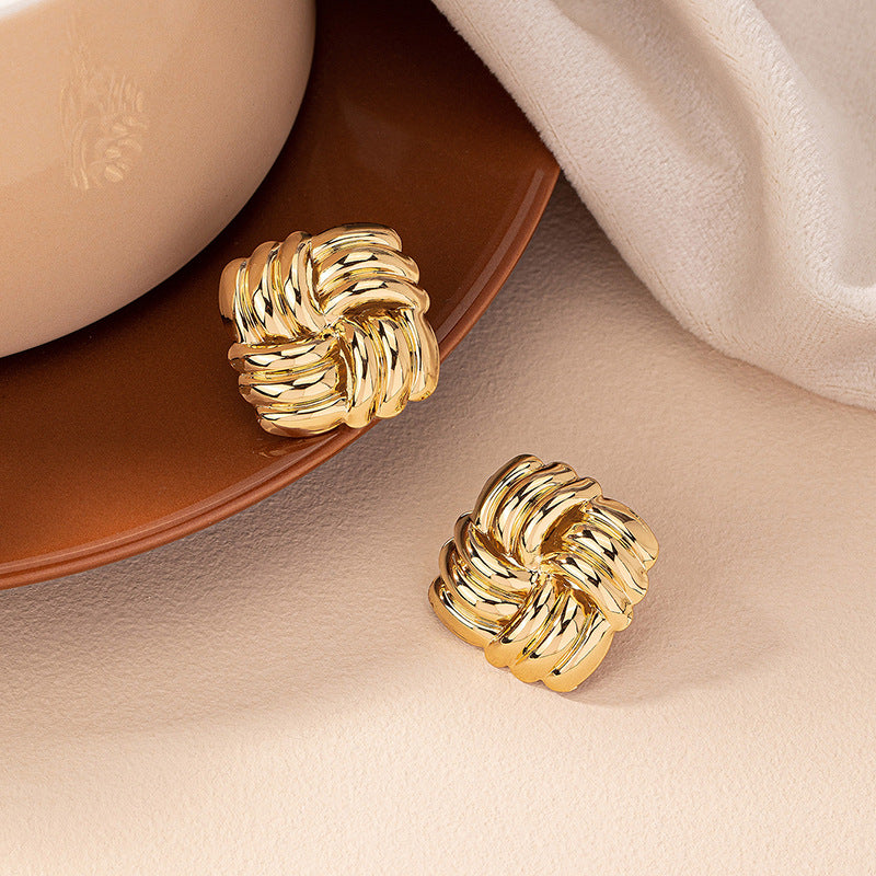 Gold-Plated Chunky Knot Stud Earrings