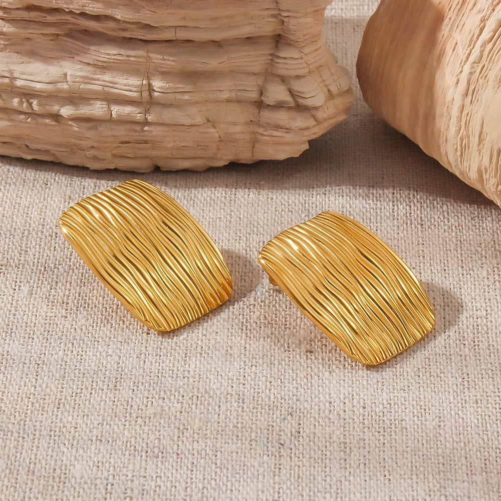 Gold-Plated Rectangular Wave Texture Earrings