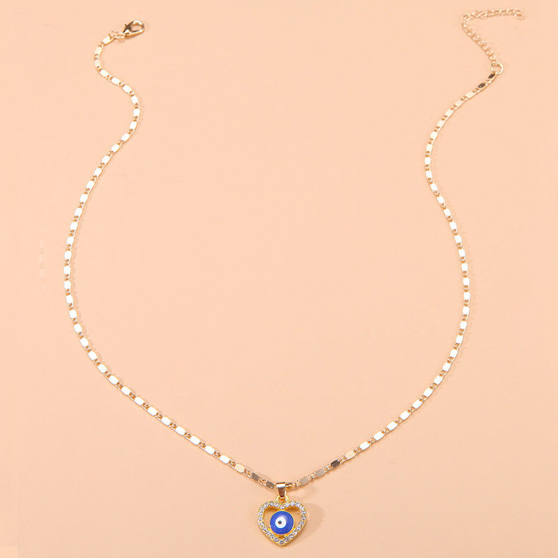 Crystal Heart Evil Eye Pendant Necklace