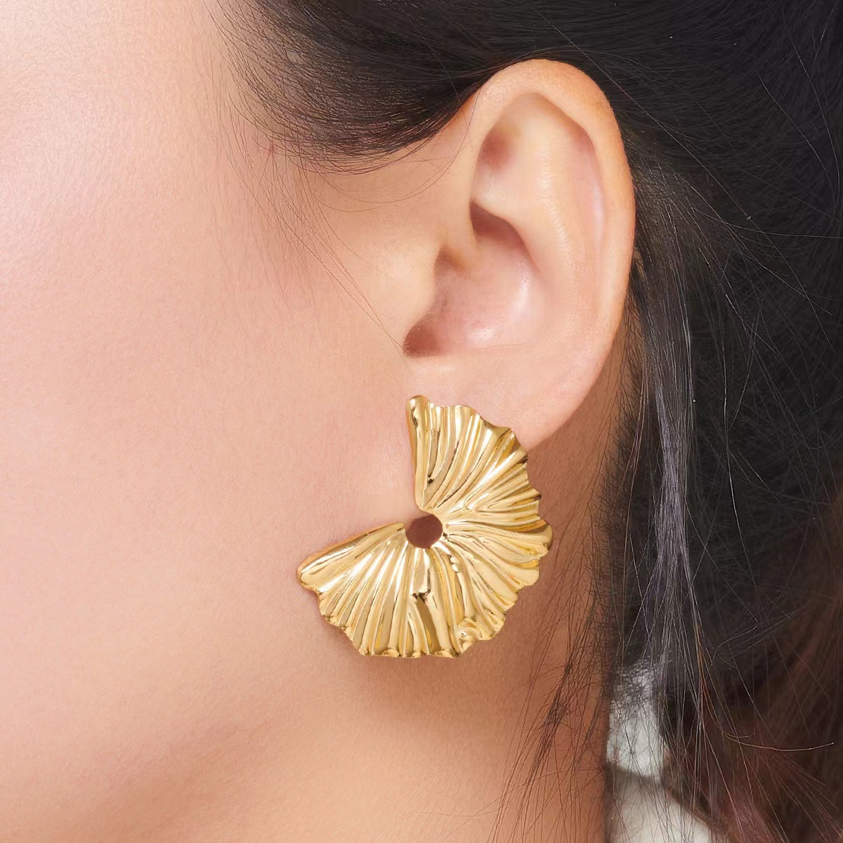 Golden Crinkle Statement Earrings