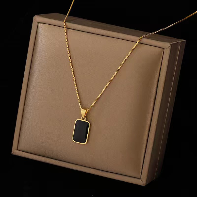Luxury Gold-Plated Black Enamel Pendant Necklace