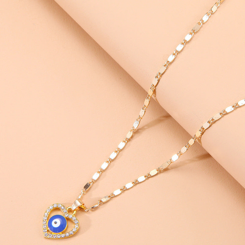Crystal Heart Evil Eye Pendant Necklace