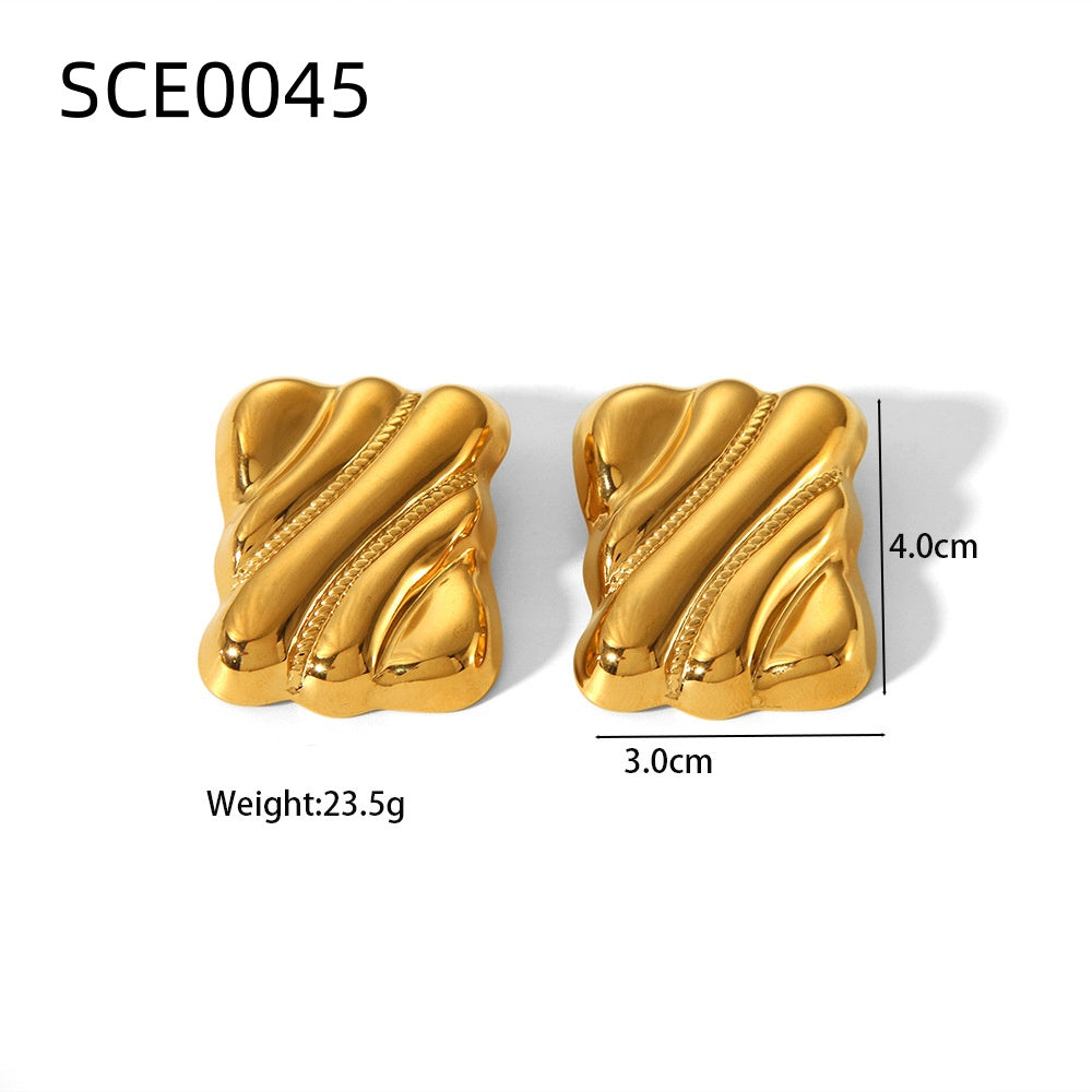 Wavy Rectangle Gold Stud Earrings