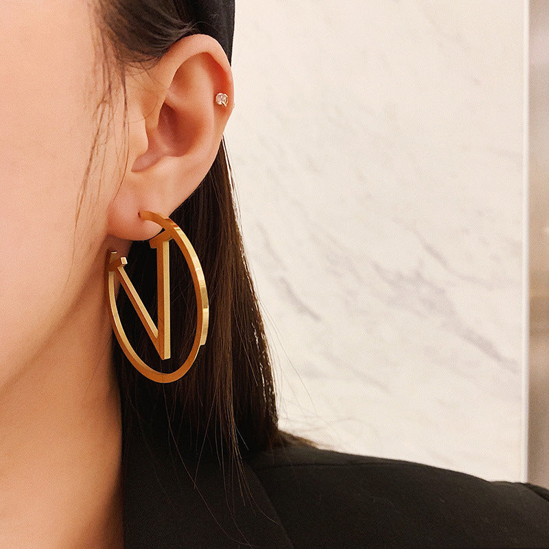 Golden 'V' Statement Hoop Earrings