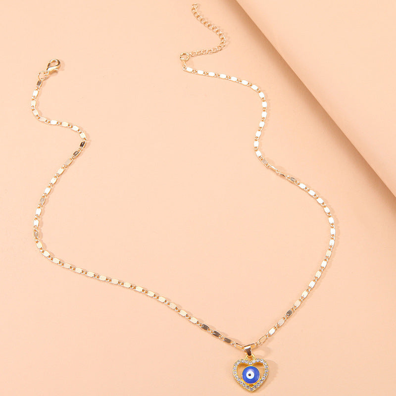 Crystal Heart Evil Eye Pendant Necklace