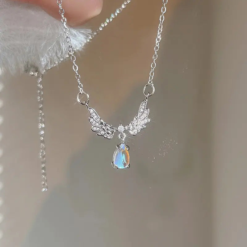 Celestial Angel Wing Crystal Pendant Necklace