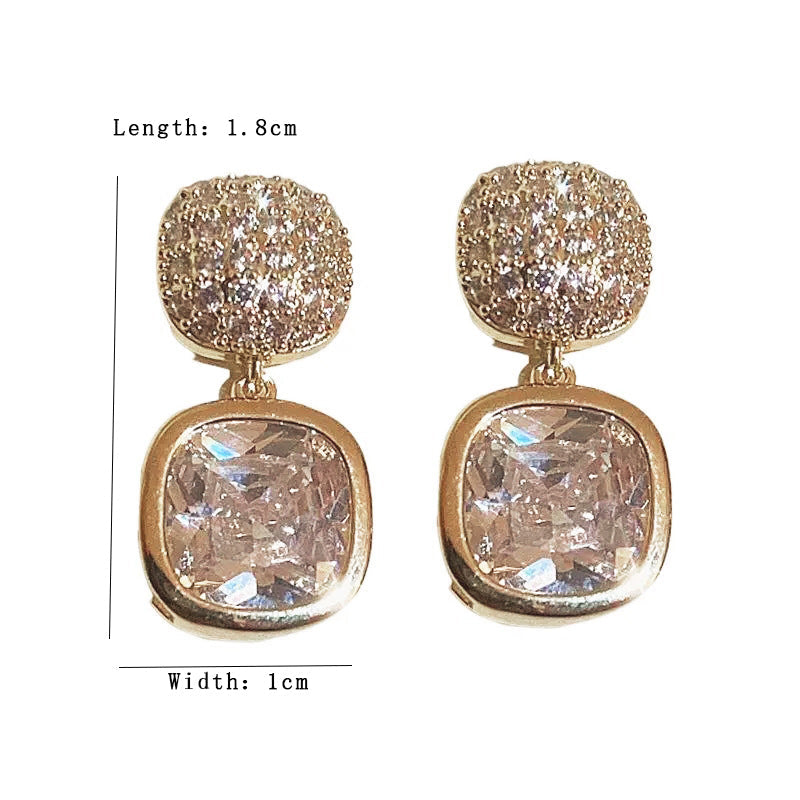 Radiant Cushion-Cut Drop Earrings – Gold & Crystal