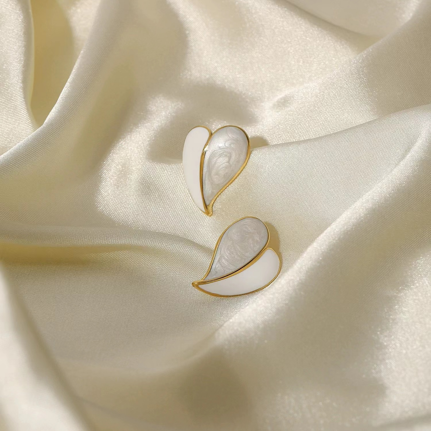 Luna Heart – Asymmetrical Shell Stud Earrings