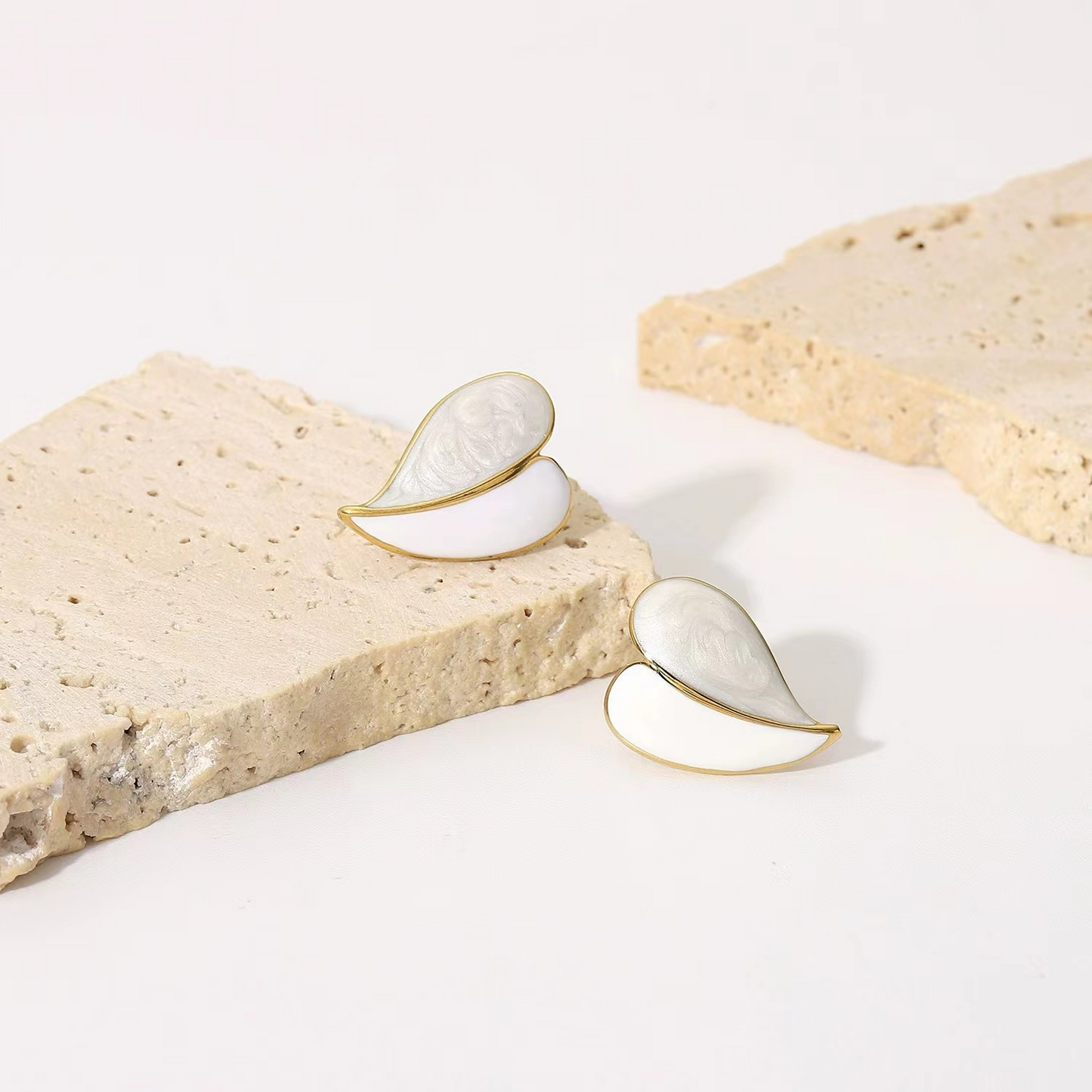 Luna Heart – Asymmetrical Shell Stud Earrings