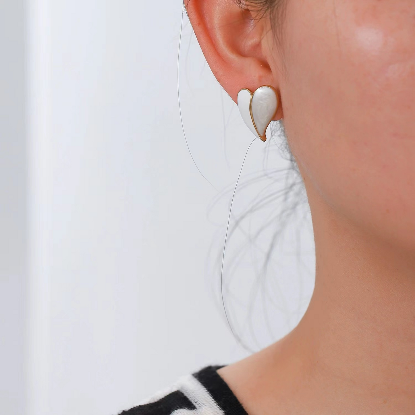 Luna Heart – Asymmetrical Shell Stud Earrings