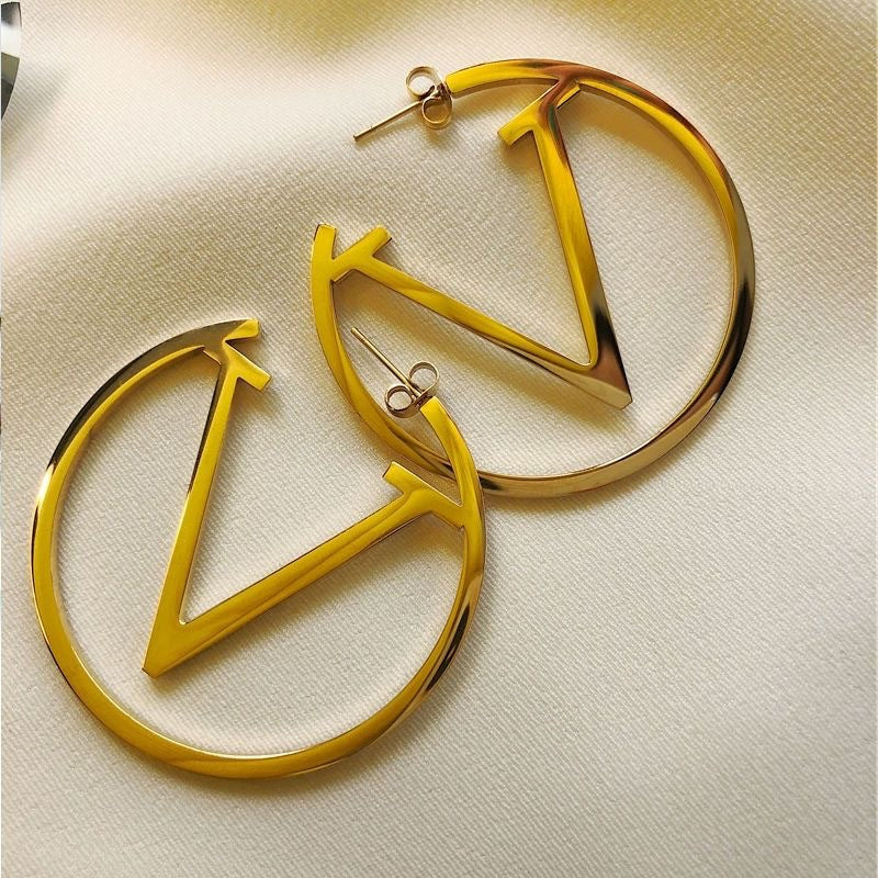 Golden 'V' Statement Hoop Earrings