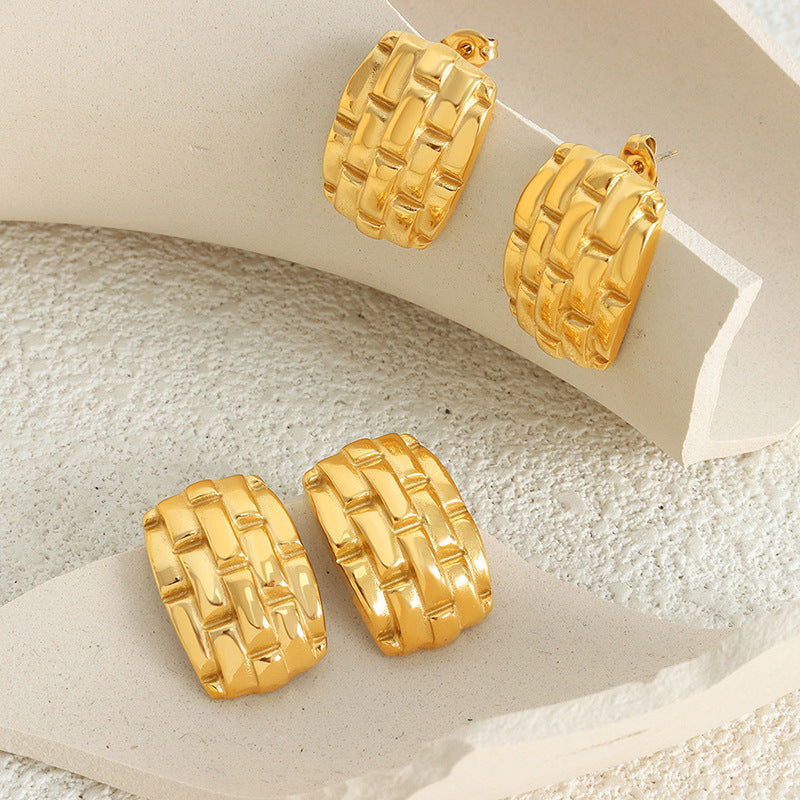 Gold Woven Texture Huggie Earrings