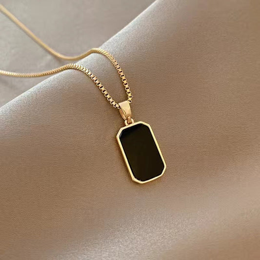 Luxury Gold-Plated Black Enamel Pendant Necklace