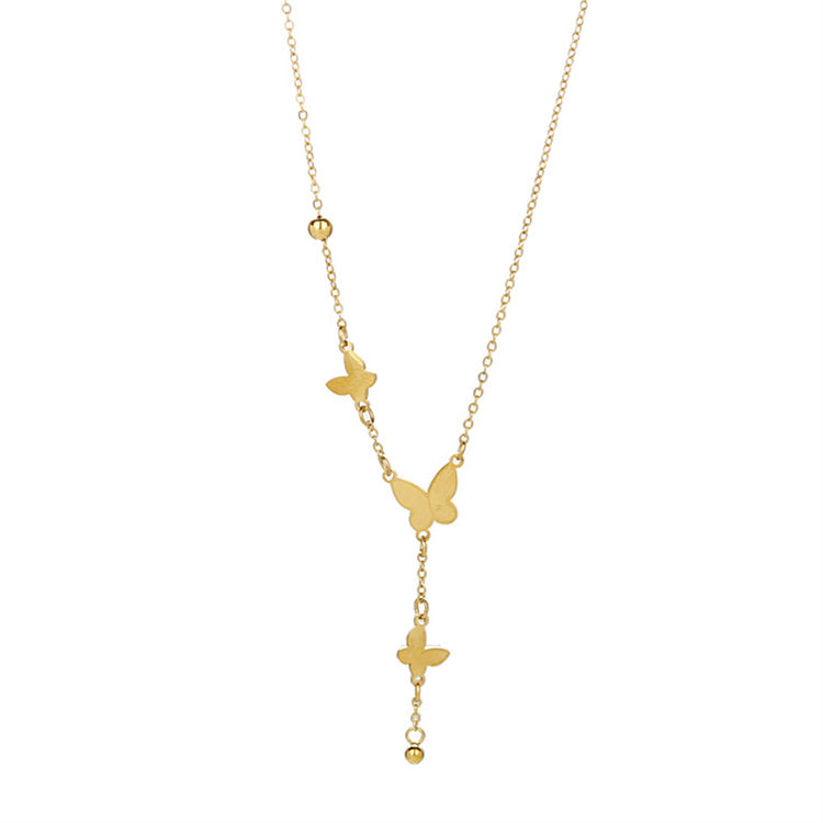 Golden Flutter Butterfly Drop Necklace