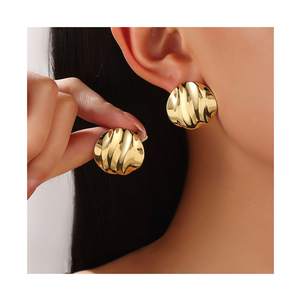 Gold-Plated Ripple Disc Earrings