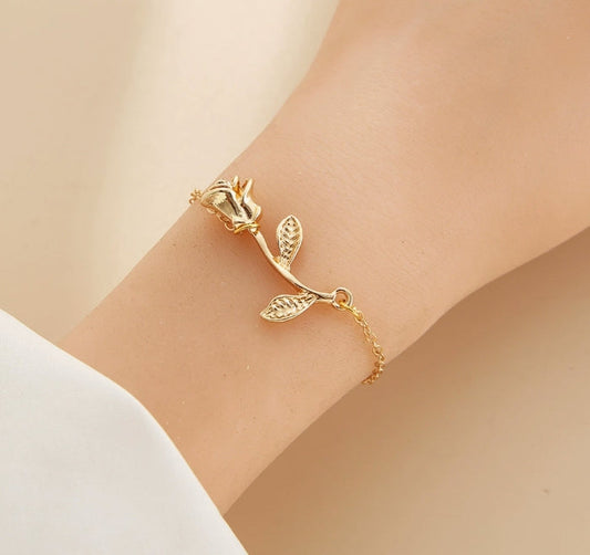 Gold Rose Stem Bracelet – Elegant Minimal Jewelry