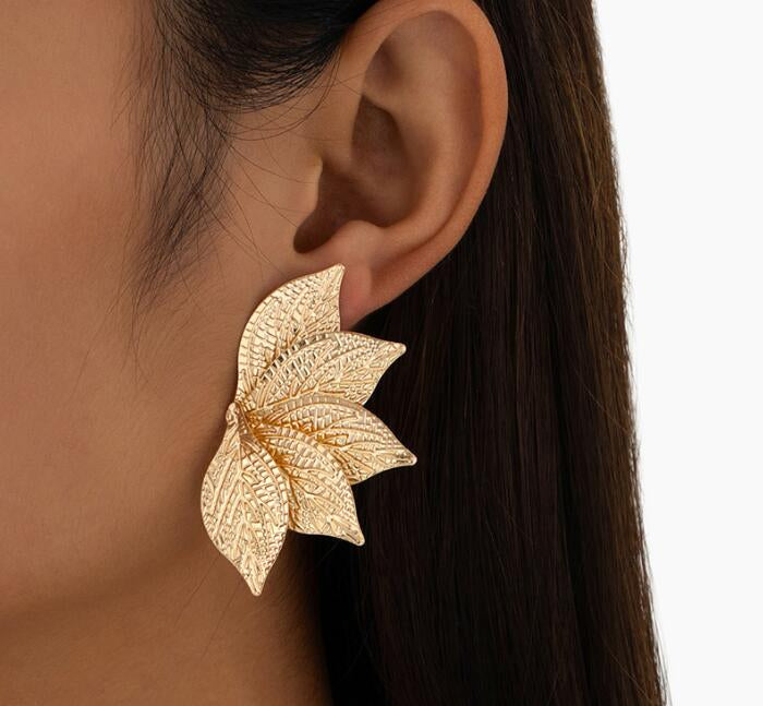 Elegant Gold Leaf Statement Earrings