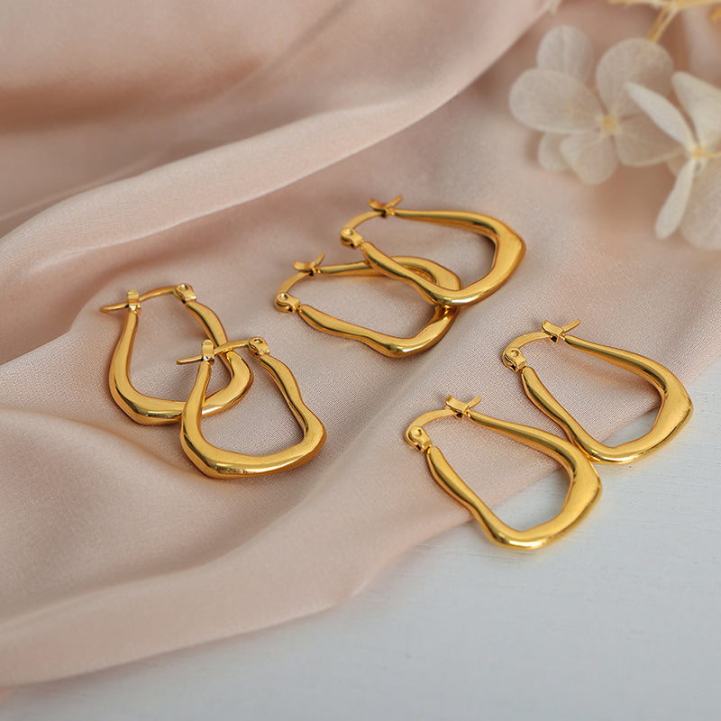 Gold Organic Wave Hoop Earrings