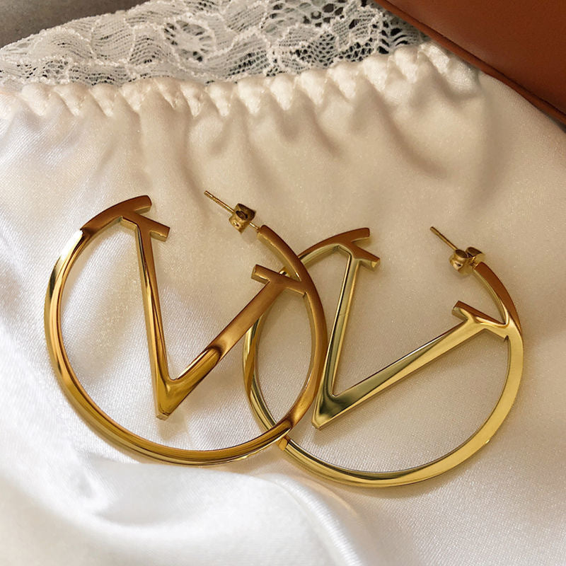 Golden 'V' Statement Hoop Earrings