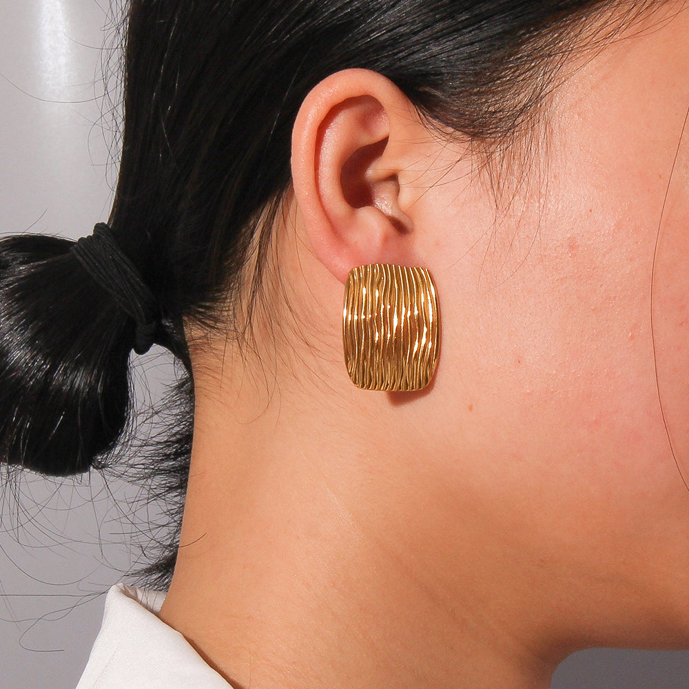Gold-Plated Rectangular Wave Texture Earrings