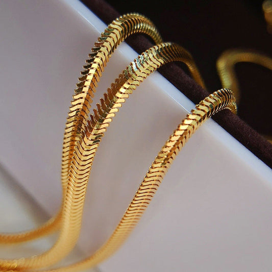 Classic Herringbone Gold Chain Necklace