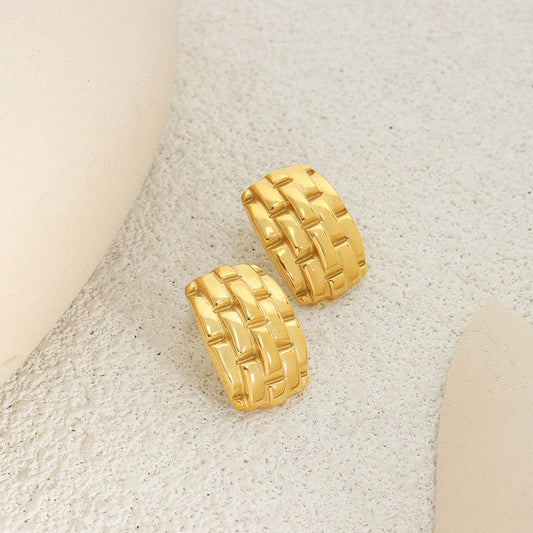 Gold Woven Texture Huggie Earrings