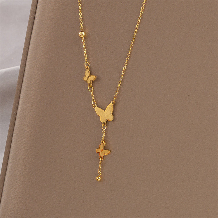 Golden Flutter Butterfly Drop Necklace